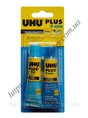Клей "UHU" Plus блакитний Schnellfest (30ml) (двокомпонентний) 59960422 фото